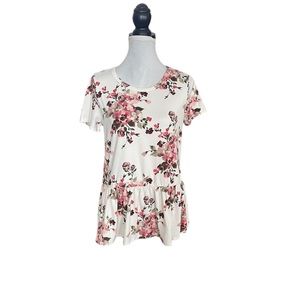 Les Amis shortsleeved floral feminine pullover soft peplum waist top size medium